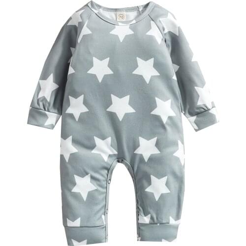 Infant Baby Girls Boys Jumpsuit, Spring Autumn Toddlers Leisure Style Creative Star Printing Long Sleeve Round Collar Romper