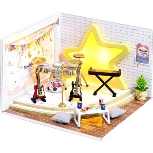 Doll house Furniture Wooden Miniature DIY Kit with Dust Cover Assemble Crafts Toy Best Birthday Gift For Children Girl