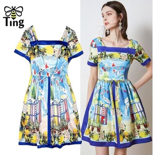 Tingfly 2021 Summer Sweet Girl Casual Short Mini Dresses Tropical Leon Print Streetwear Casual Dress Women Dollskill Clothes
