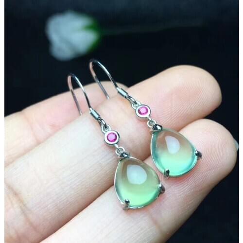 Best Gift Natural Real Earrings 925 Sterling Silver High Jewelry Natural and Natural Prehnite Earrings