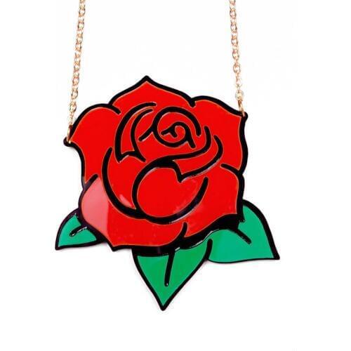 Lucky99 Vintage Classic Red Rose Flower Pendants Necklaces for Women Sexy Coquettish Acrylic hiphop Necklaces Girls Gift E19006