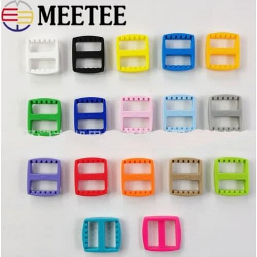 Meetee 50pcs 16/20/25mm Plastic Adjustment Buckle Backpack Strap Tri-Glide Pet Webbing Buckles DIY Bags Band Hook Belt Clasp Kit