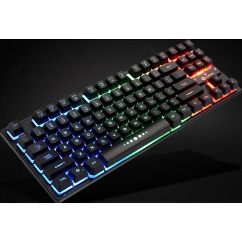 K87 USB Wired Mechanical Feel Keyboard Gaming PC Keyboard with RGB 3 Color Backlight 87 Keycaps Keyboards
