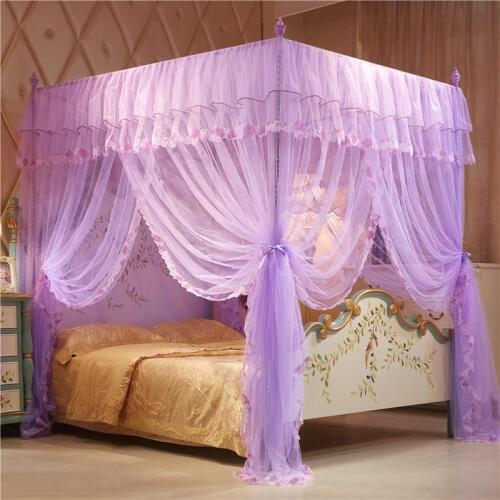 150*200 cm/180x200 cm Mosquito Net Palace-style mopping mosquito net Lace edge Pleated yarn Curtain Large purple space Bedding