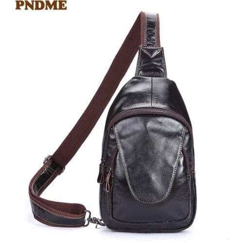 Fashion sports genuine leather mens chest bag retro high-quality natural oil wax cowhide outdoor daily shoulder messenger bags