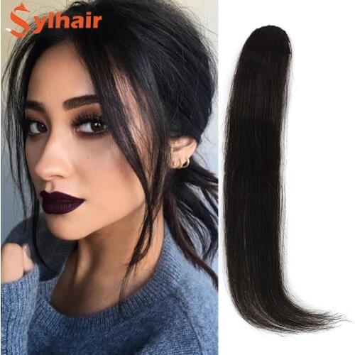 Sylhair 25-35CM Natural Invisible False Hair Extensions Clip In The Front Side Bangs for Woman with Fake Fringe Hairpiece Bangs
