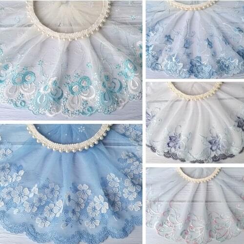 3 Yards 15-23cm New Exquisite Blue Mesh Embroidery Lace Fabric Handmade DIY Garment Sewing Clothing Accessories 302