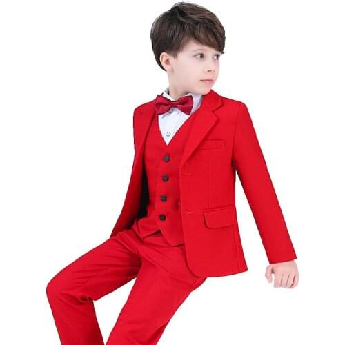 Red Boys blazers kids Boys suit for weddings Prom Suits party suit for Boys Kids tuxedo Children Clothing Blazers for Boys 4pcs