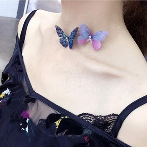 2020 New Arrival Women Elegant Crystal Butterfly Chokers Necklace Invisible Fish line Necklaces Fashion Party Jewelry Gift