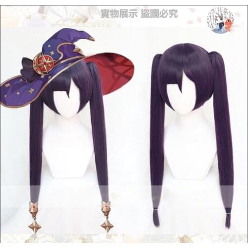 Game Genshin Impact Mona Megistus Cosplay Wig Astral Reflection Dark Purple Twin Tail Wigs + Wig Cap