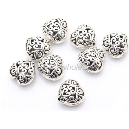Silver Color Heart Shape Charm Loose Spacer Metal Bead For Jewelry Making DIY Bracelets Necklace Accessories Wholesale Supply