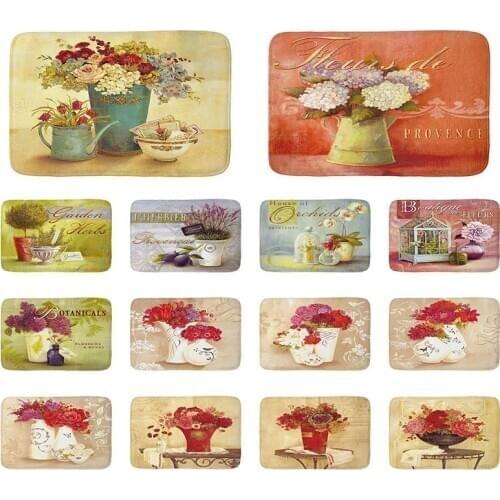 40*60cm Vintage Rose Flower pattern Anti-Slip Suede Carpet Door mats doormats Outdoor Kitchen Living room Floor Mat Rug