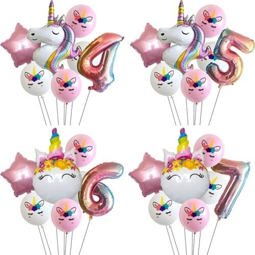 Rainbow Unicorn Balloon Number Foil Globos 1 2 3 4 Years Old Birthday Party Decoration Kid Unicorn Theme Party Wedding Balls Toy