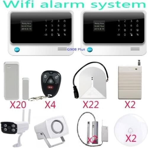2PCS G90B plus Panel GSM WIFI alarm system APP controlled security alarm with surveillance outdoor wireless IR IP camera