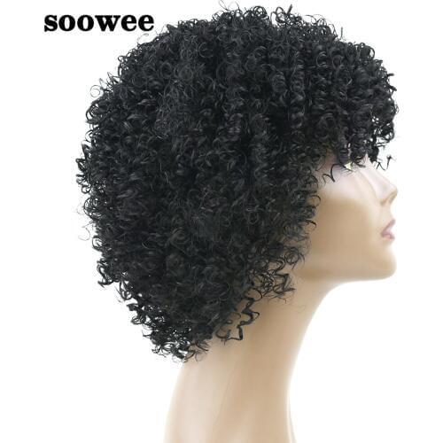 Soowee Synthetic Hair Kinky Curly Short Black Wigs for Black Women Afro Wig Hairstyle Hair Accessories Wigs-female