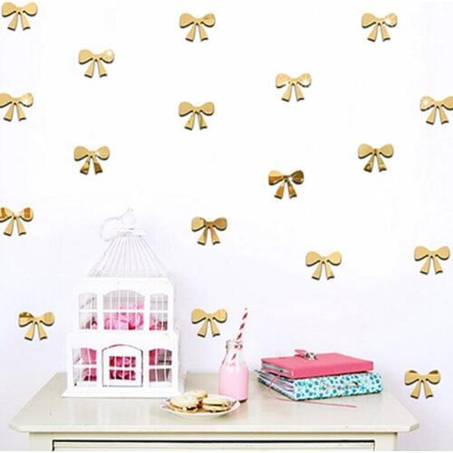 Modern Style Mirror Sticker Removable Home Decor DIY Wall Art Mural Wall Sticker Bowknot Pattern Wall Sticker