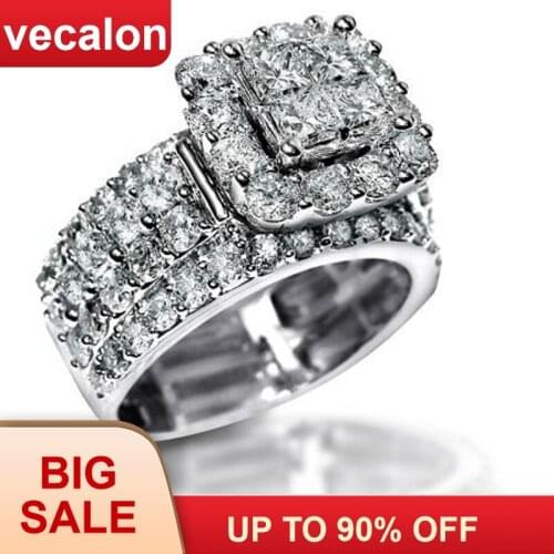 Vecalon Luxury Lovers Promise Ring 925 sterling silver 5A Zircon Cz Engagement Wedding band rings for women Men Jewelry Gift