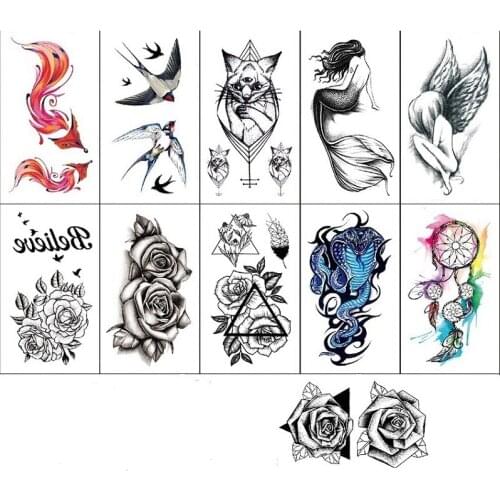 Waterproof Temporary Tattoo Stickers Whale Moon Deer Rose Flash Tatto Children Female Black Geometric Body Art Fake Tatoo Male