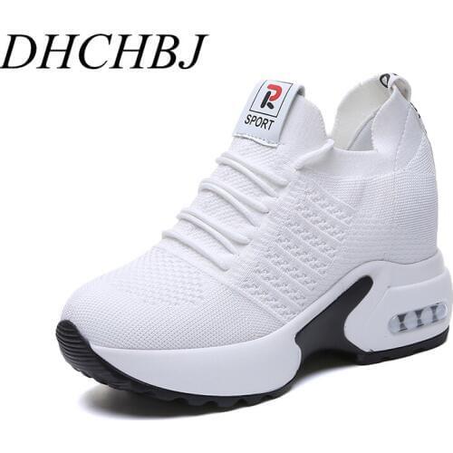 New Women Summer Mesh Platform Sneakers Trainers White Shoes 9 CM High Heels Wedges Outdoor Shoes Breathable Casual Shoes Woman