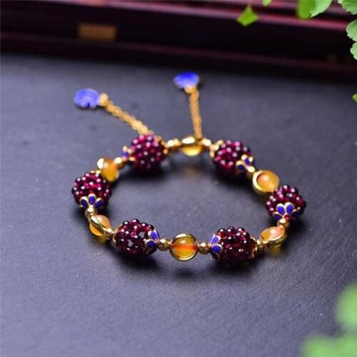 Natural Red Garnet Bracelets For Women Braided Bracelet WIth Fishes Charm Birthday Gift Handmade Crystal Jewelry