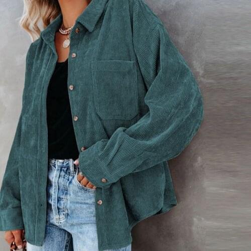Women Tops Turn-down Collar Temperament Corduroy Button Lamp Corduroy Solid Color Loose Casual Shirt