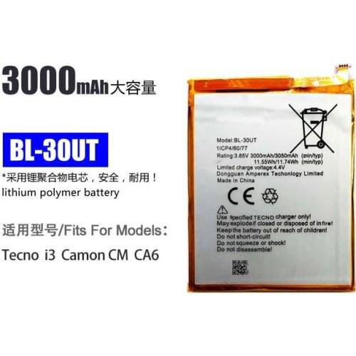 2PCS/3000mAh 3.85V Battery For TECNO BL-30UT Mobile Phone Batterie Bateria Replace Parts