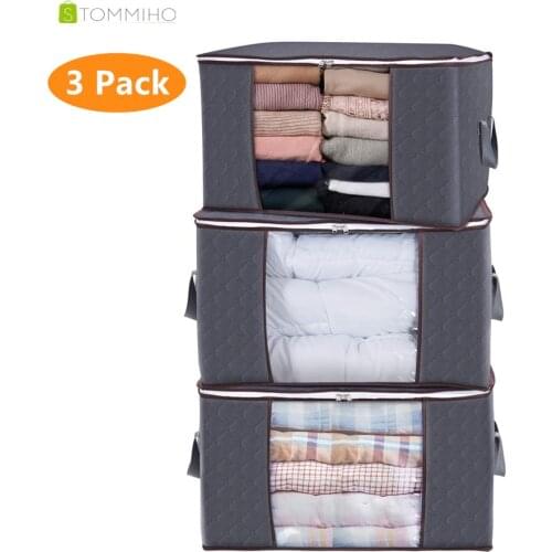 3PCS Pack Clothes Comforters Organizer Blankets 90L Storage Bag with Reinforced Handle Thick Fabric Foldable for Closet Underbed