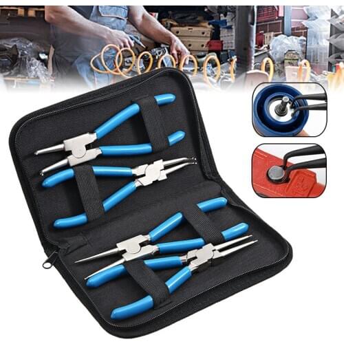 4pcs Internal External Retaining Clip Circlip Pliers Set Multifunctional Crimp Tool Snap Ring Bent Straight Practical7" 175mm