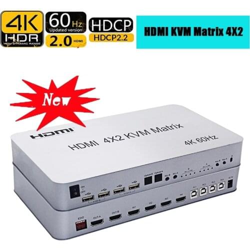 4K 60hz 4x2 HDMI KVM Matrix Audio Video Switch Splitter 4 Input 2 Output Switcher Can 2 USB Mouse Keyboard Control 4 Computer PC
