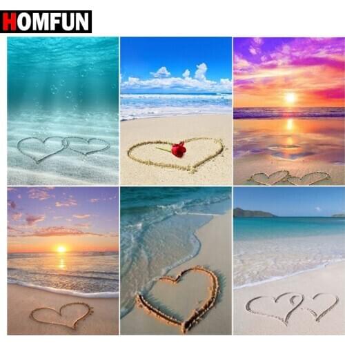HOMFUN Square Round Drill 5D Diamond Painting Environmental Crafts Full Diamond Embroidery "Sea love beach" Home decor