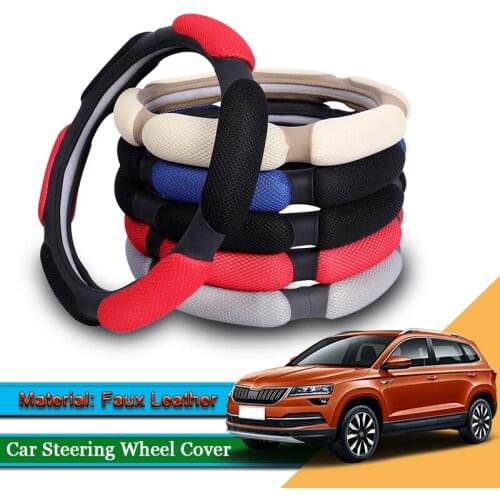 Car Styling Leather Car Steering Wheel Cover Car Steering-wheel Hubs Interior Automobiles Accessories For Skoda Karoq 2017-2020
