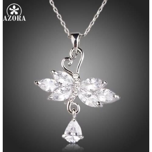 AZORA Two Swans In Love Clear Cubic Zirconia Pendant Necklace TN0127