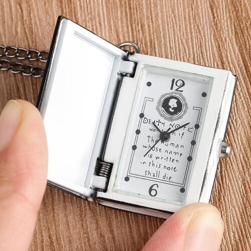 Steampunk Cool Death Note Quartz Pocket Watch Small Size Black Book Shape Neckalce Pendant Men Women Children Birthday Gift