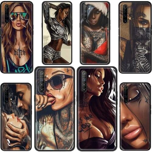 Phone Shell For Oppo Realme 8 Pro Case Realme GT XT X3 X2 Q3 5 6 6i 7 Pro C15 C21 Soft Cover Sexy Sleeve Tattooed Girl