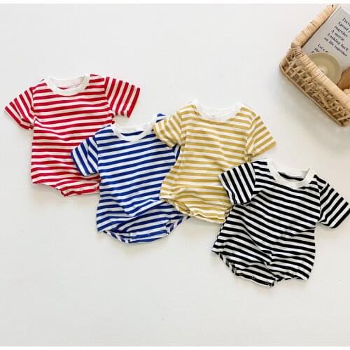 0-3T Newborn Kid Baby Boys Girls Clothes Short Sleeve Striped Romper Summer Jumpsuit Cute Sweet Cotton New born Body suit Outfit