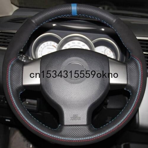 DIY Black Leather Suede Hand-stitched Car Steering Wheel Cover For Old Nissan Tiida Livina Sylphy Note Car Accessories