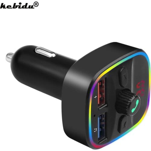 Kebidu Handsfree FM Transmitter QC3.0 USB Car Charger Bluetooth 5.0 Car Kit Audio MP3 U Disk TF Card Player Mobile Phone Charger