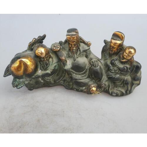 Collection chinese Handmade old bronze Gilt three God statue , Home Decoration antique sculpture