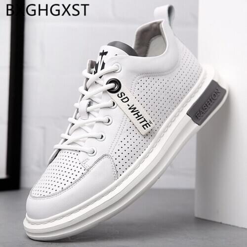 White Sneakers Mens Shoes Casual Fashion Leather Sneakers White Shoes Men 2020 Summer Men Shoes Leather Genuine Chaussure Homme