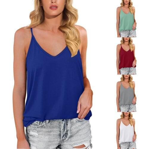 Womens Summer Solid Stretch Tank Tops Ladies Spaghetti Sexy V-Neck Tops Fashion Vest Camisole Casual Sleeveless Female Tops