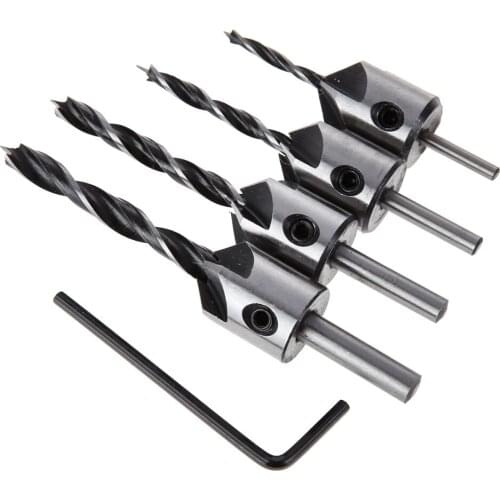4Pcs Flute Countersink Drills Bit HSS Drills Bit Reamer Set For Woodworking Chamfer 3mm-6mm Counterbore Pliot Screw Drill Tool