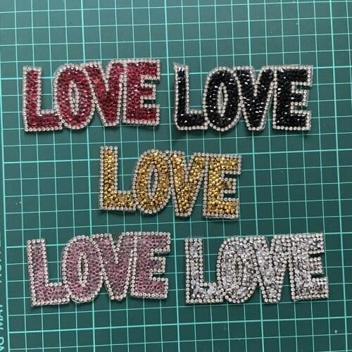 3 1/4" Hotfix Rhinestones LOVE Patch for Clothes Hats 3D Beaded Appliques DIY Accessories Hot Adhesive Letter Parches