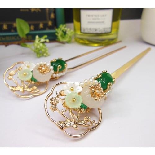 Chinese Hair Stick With Tassel Natural Stone Flower Copper Freshwater Pearl Hair Pins For Women Pince Cheveux Femme WIGO1456