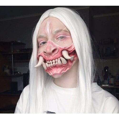 2021 New Latex Half Face Horror Tooth Mask Head Set Evil Sentimental Outdoor Toy Monster Half Face Coverd Bone Mask Cosplay Mask