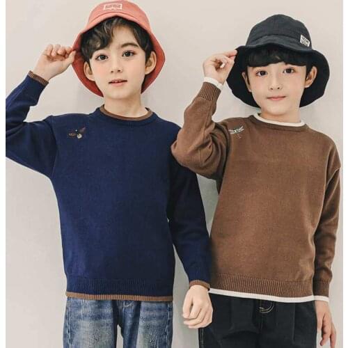 Autumn Winter Warm Sweater For Boys Long Sleeve O Neck Knitted Pullovers Children Warm Knitwear Soft Cotton Knit Tops For Kids