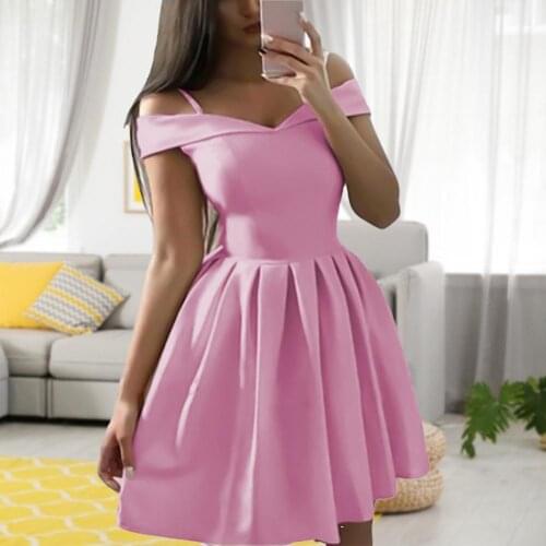 Elegant Pleated Dress Women Autumn Spring Long Sleeve Solid Women Party Dress V-Neck Spaghetti Straps Ladies Knee-Length Dress