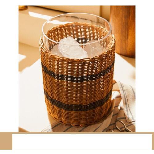 Wicker Ice Bucket Glass Ice Jar Storage Cans Wine Cooler Whisky Cooling Glass Icing Bottle Ice Blocks Storage