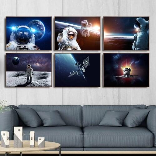 Galaxy Stars Poster and Prints Astronaut Planet Hole Space Canvas Painting Universe Earth Wall Pictures for Home Decoration