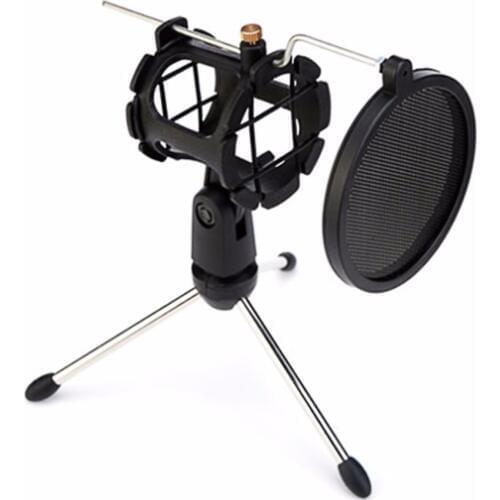 Adjustable Studio Microphone Tripod Stand Foldable Desktop Microphone Bracket with Shock Mount Mic Holder Clip and Pop Filter