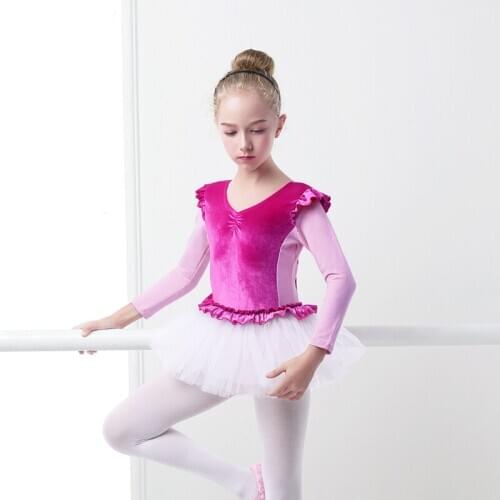 Pink Velvet Professional Swan Lake Ballet Costume Kids Splice Winter Ballet Dress Girl Ballet Dance Dress Ballerina Dancewear